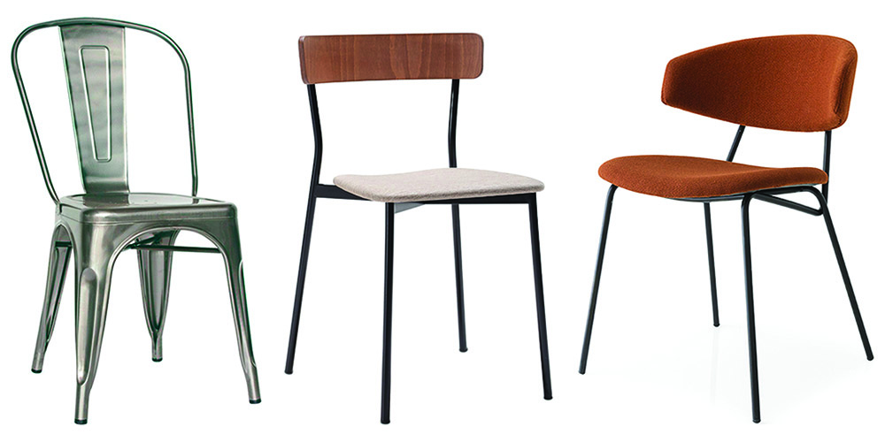 metal, wooden and upholstered chairs
